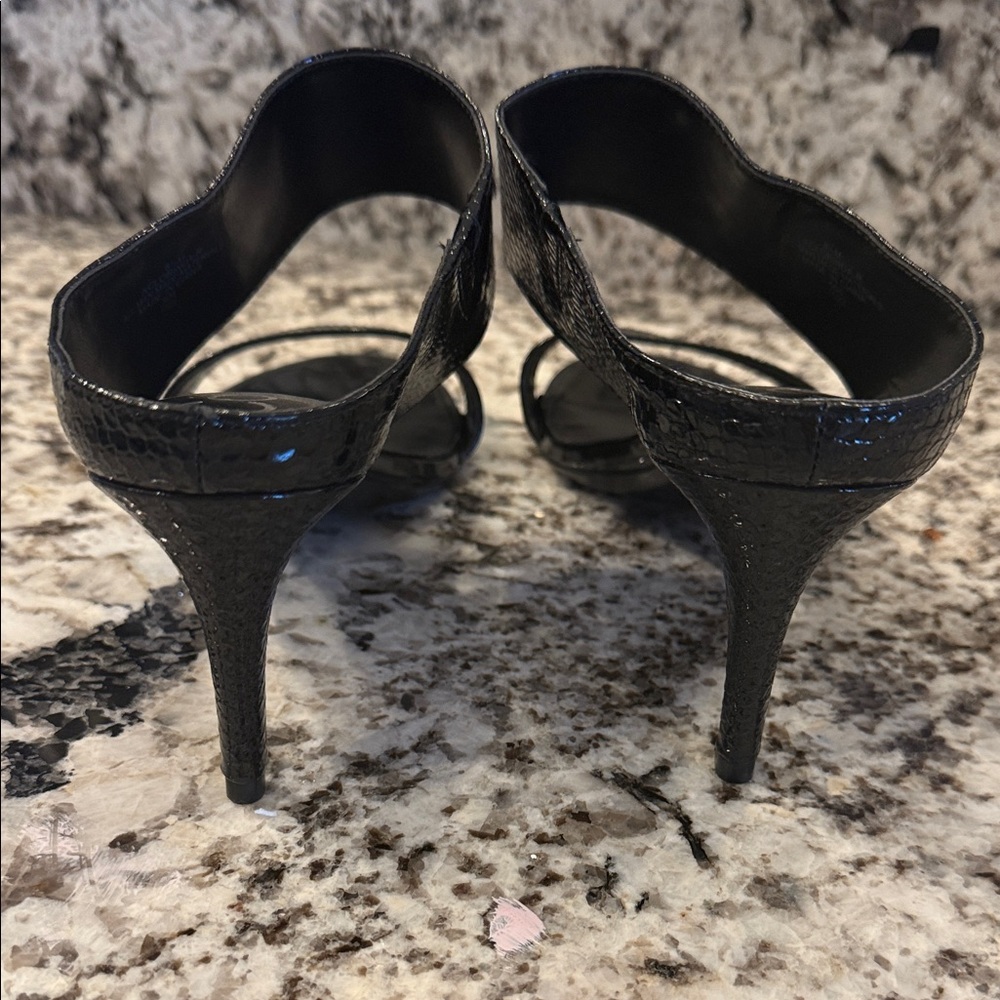 Calvin Klein Black Patent & Snake-Texture Heel Sandals - Picture 4 of 9